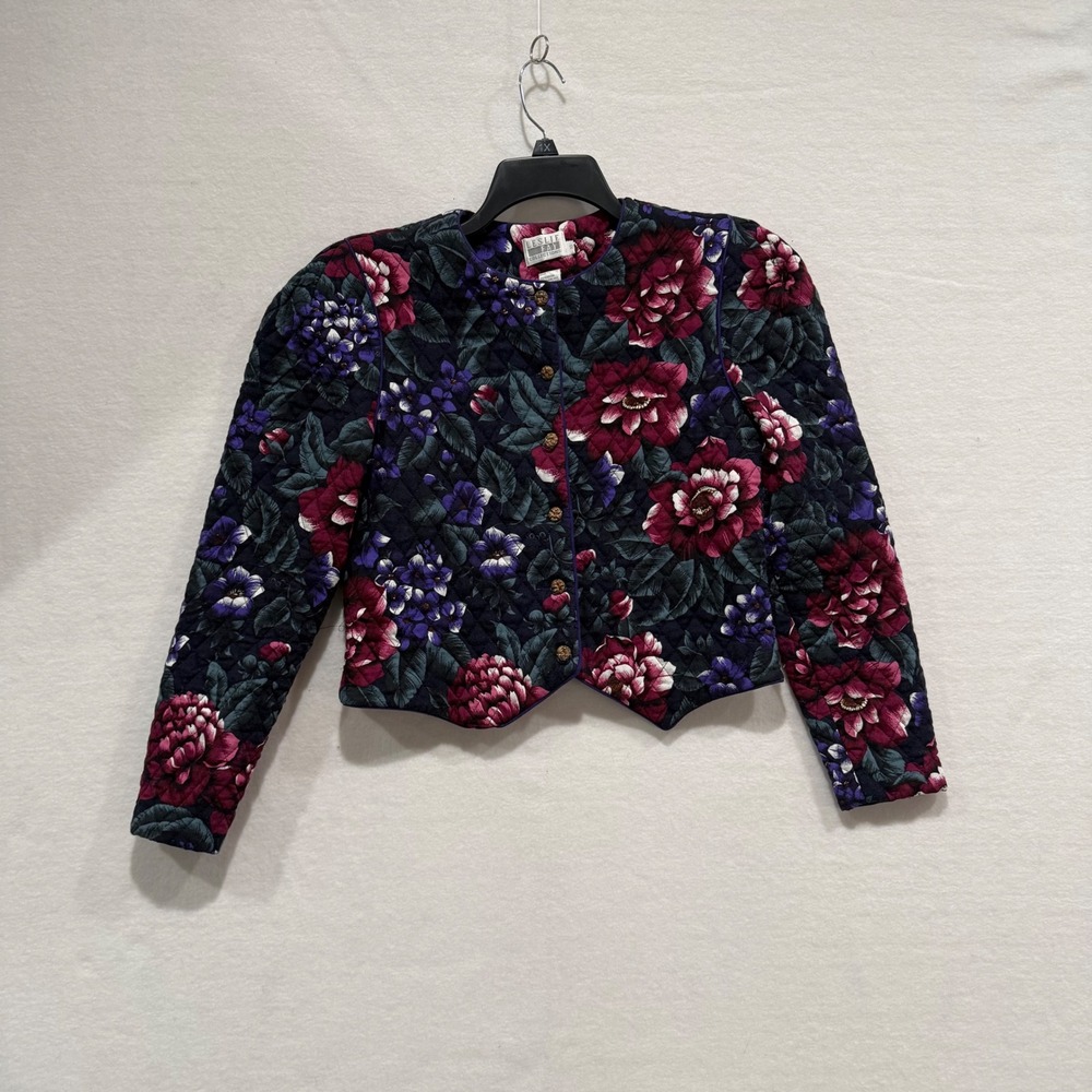 90s Leslie Fay Vintage Quilted Floral Cropped Jacket 10 Grandma Core Cottage